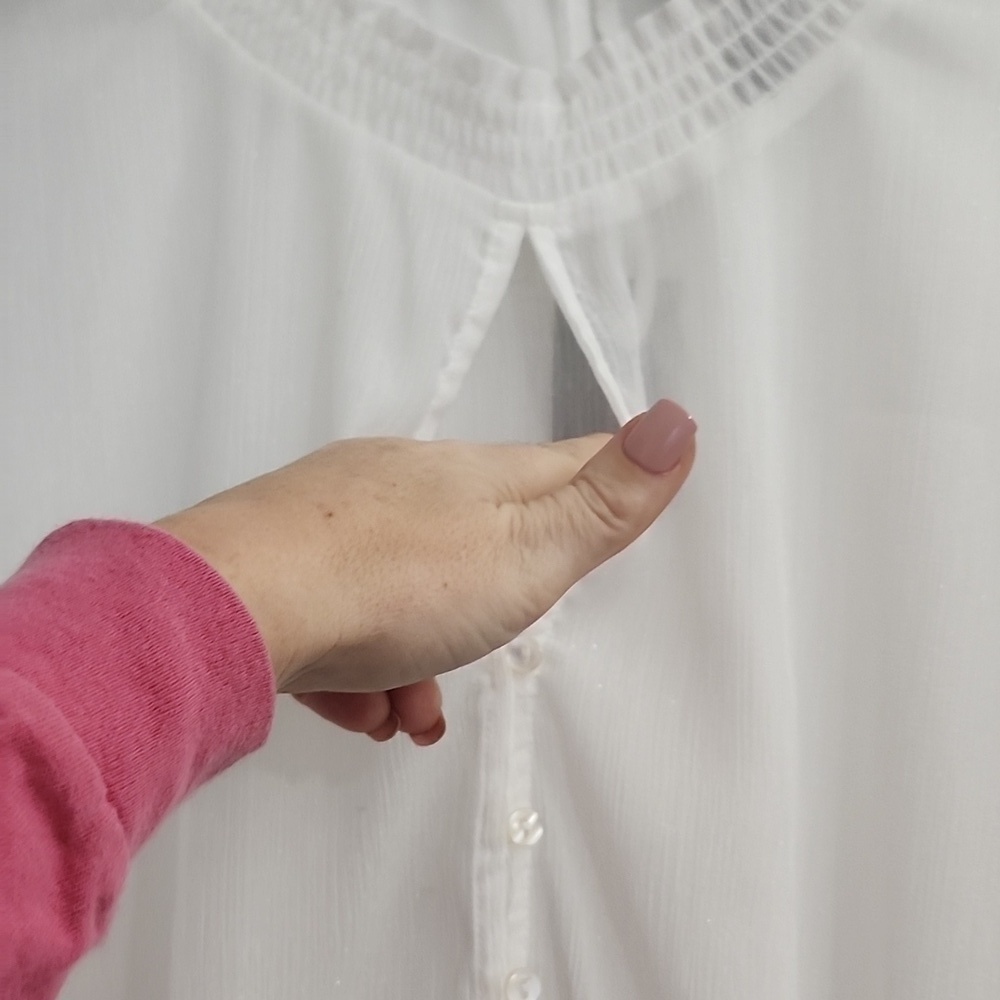 NWT ASHLEY STEWART WHITE SHEER TOP KEYHOLE FRONT & BACK ELASTIC WAIST SZ 34/36 - Picture 3 of 16